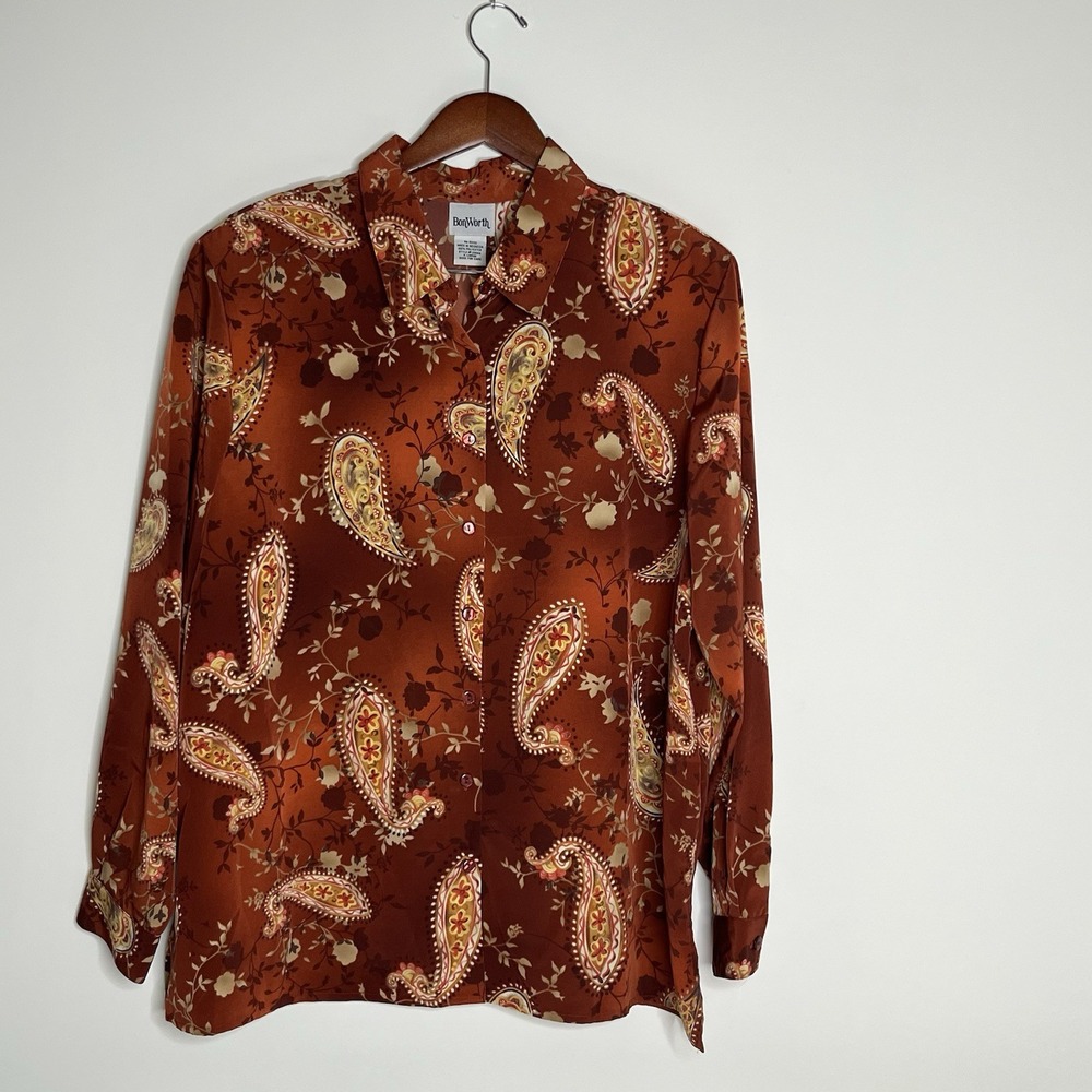 BonWorth XL Vtg 90s Top Rust Brown Paisley Boho Whimsigoth Dark Academia Retro‎